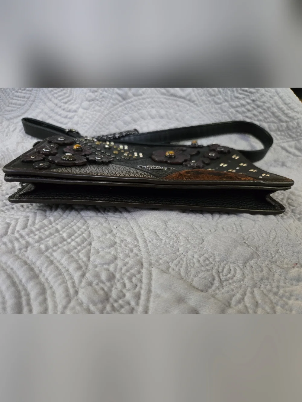 Coach Black Floral Patchwork Crossbody with Metallic Accents - Picture 3 of 6